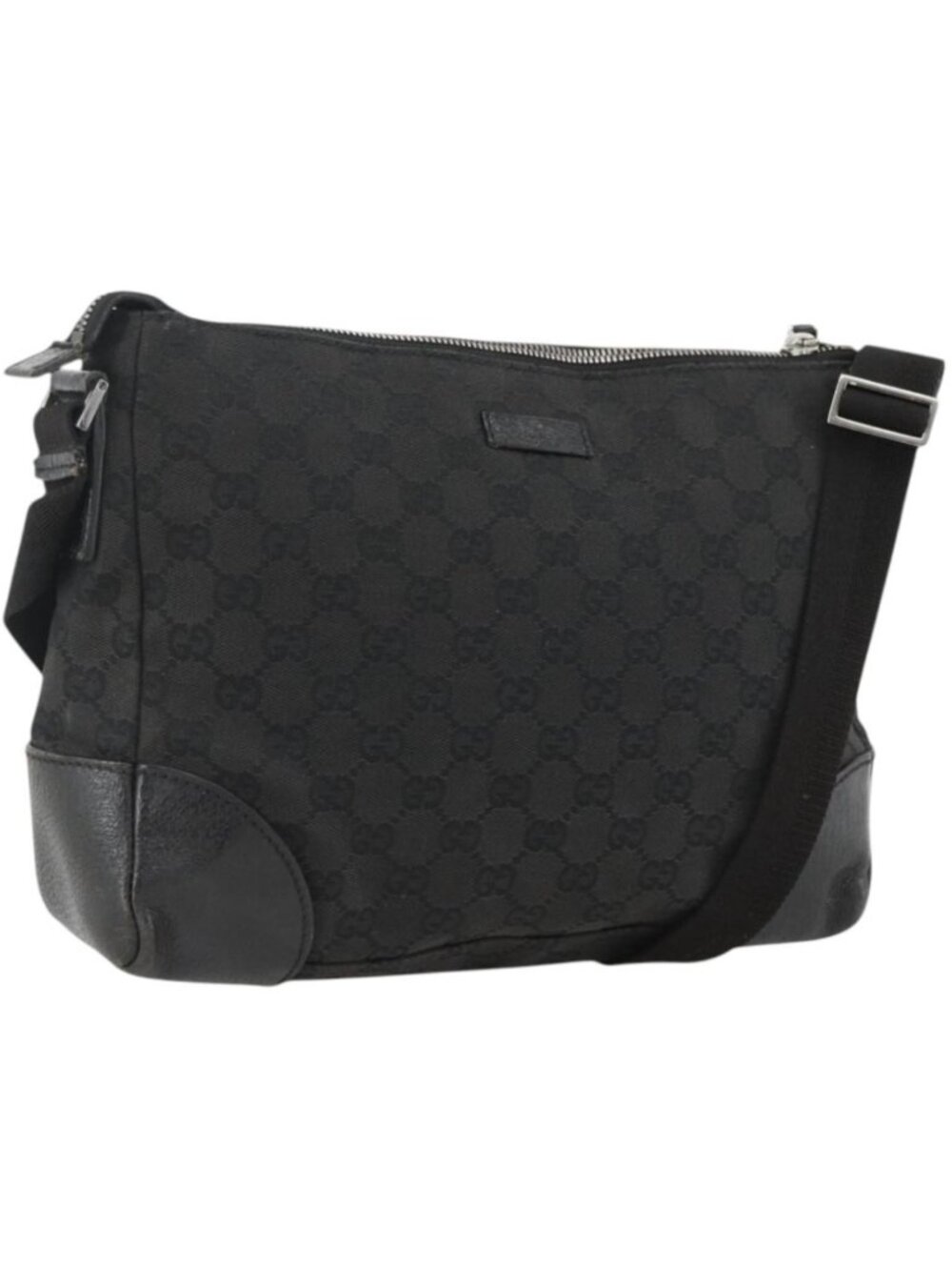 GUCCI GG Canvas Shoulder Bag Black Silver 114273
